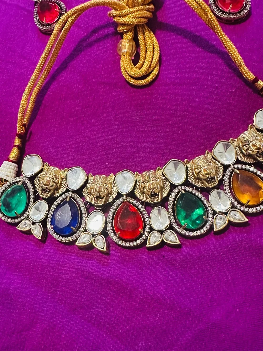 Multicolor Kundan and Moissanite Stone Teardrop Sabyasachi-brand-inspired set